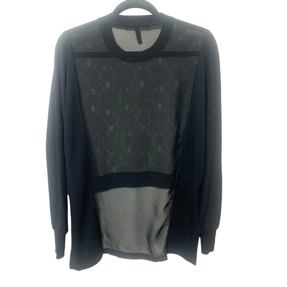 BCBGMAXAZRIA sz XS Sheer Lace Combo Hi Lo IZA Top Blouse - Picture 3 of 12